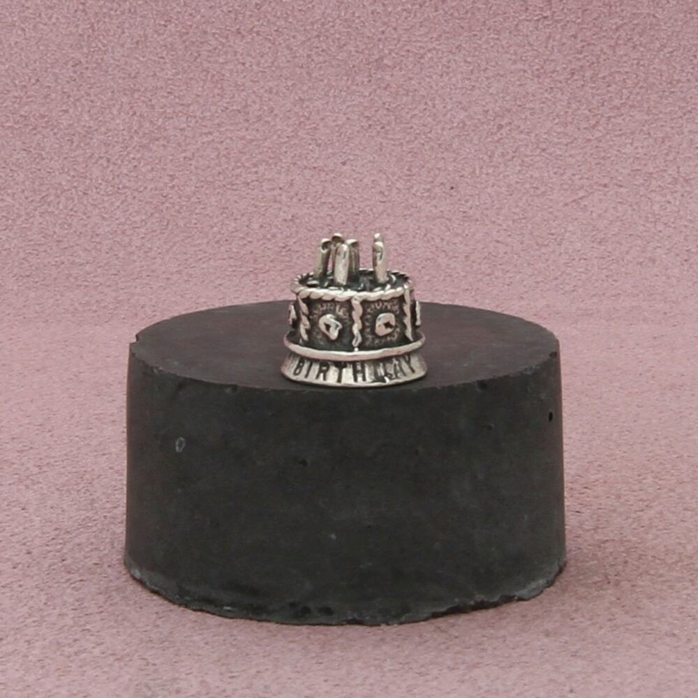 sterling silver vintage 3d happy birthday cake charm pendant